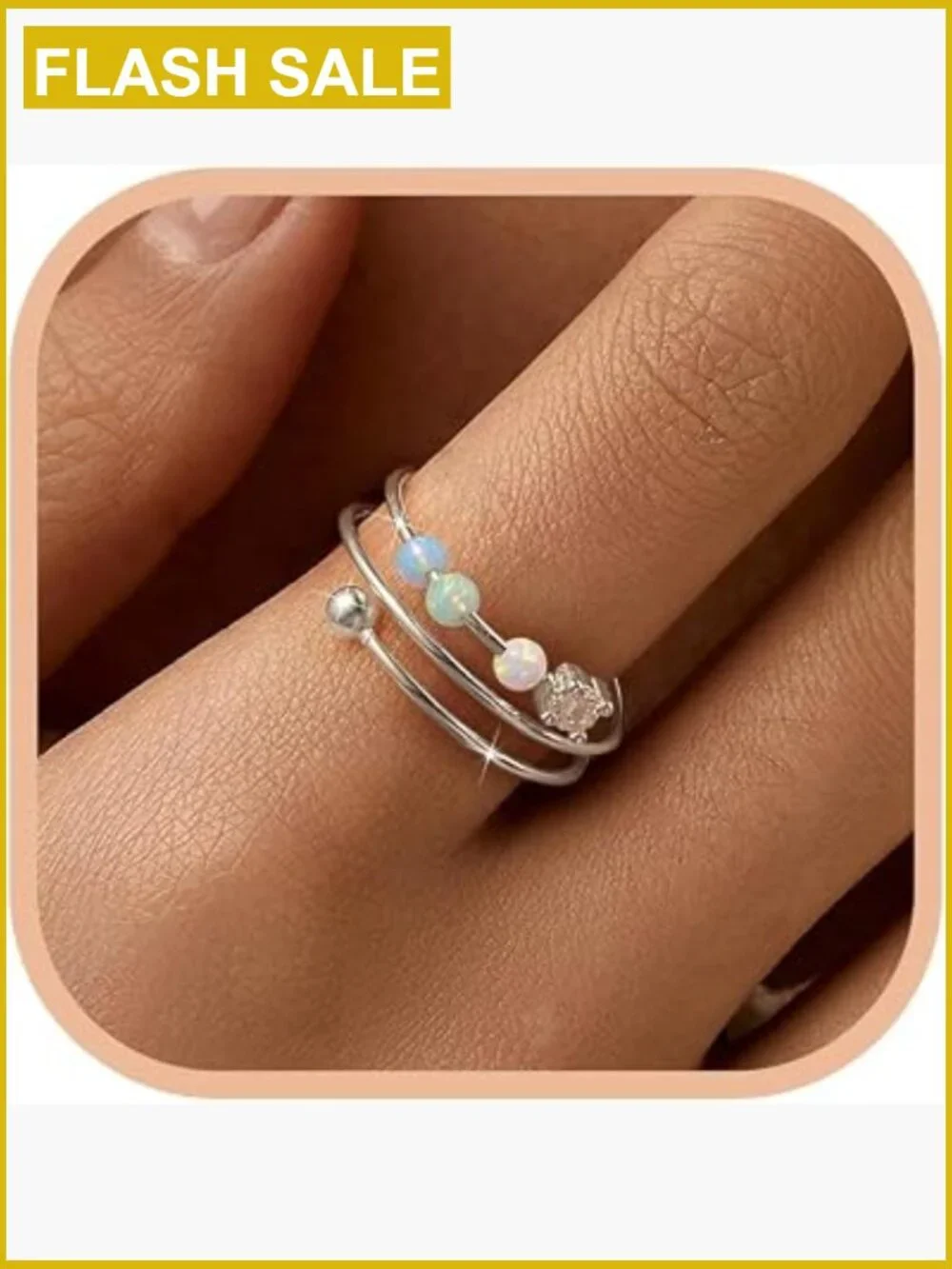 Spinner Anxiety Ring Adjustable Fidget Ring 925 Sterling Silver Gold Plated